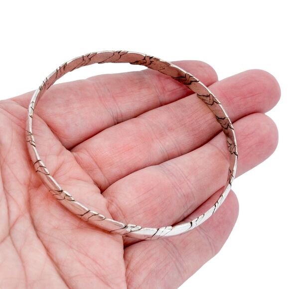 Vintage Taxco Mexico Sterling Silver 925 Textured Bangle Bracelet 8" - Picture 1 of 6